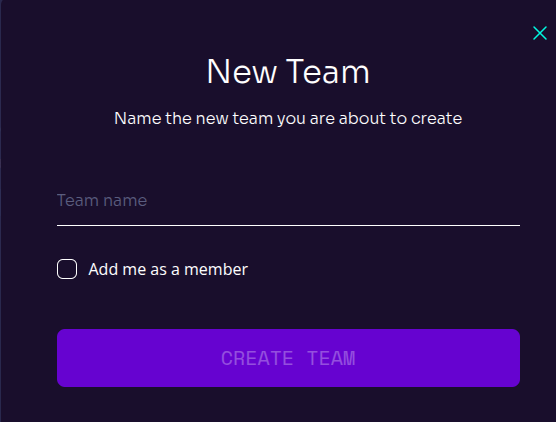 Team Creation Pop-up