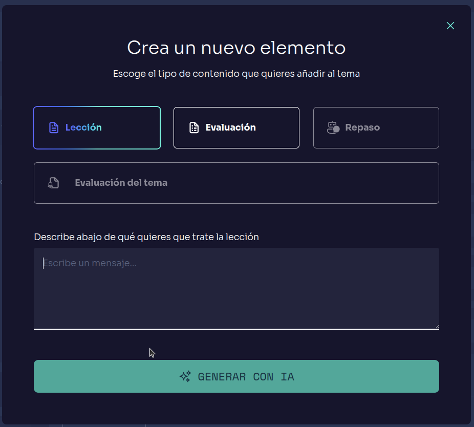 Vista de lecciones en EduKami