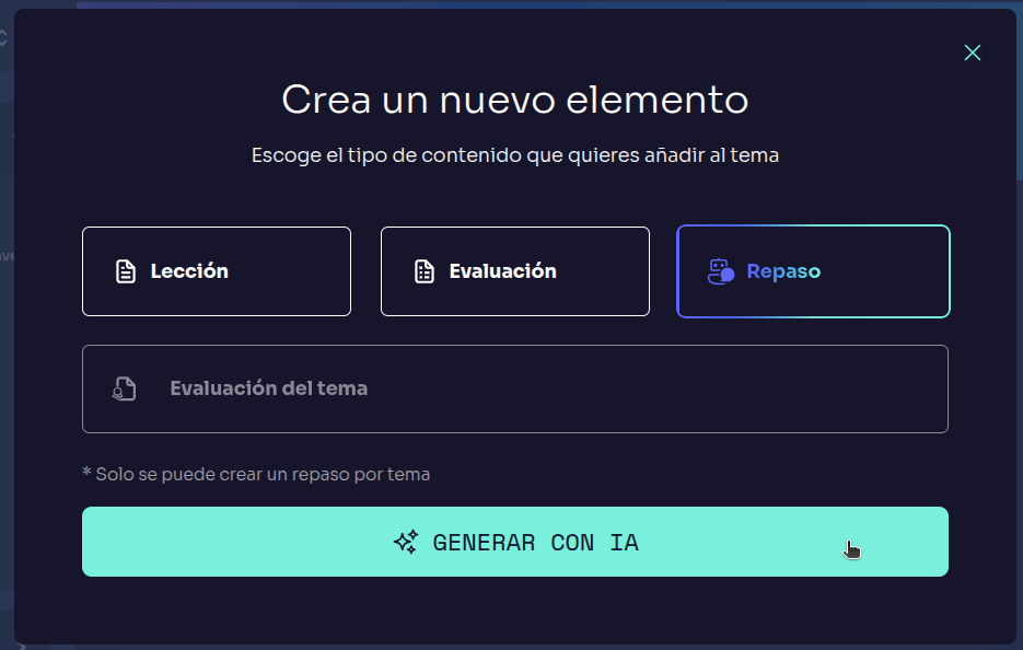 Creación de Repaso de Tema en EduKami