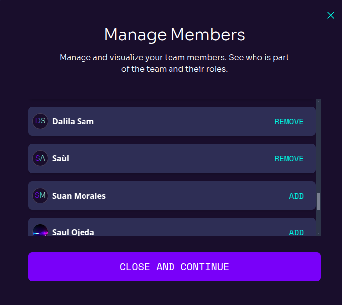 Manage Members Pop-up