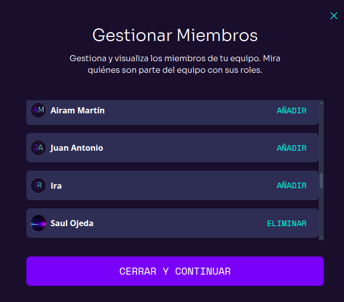 Manage Members Pop-up