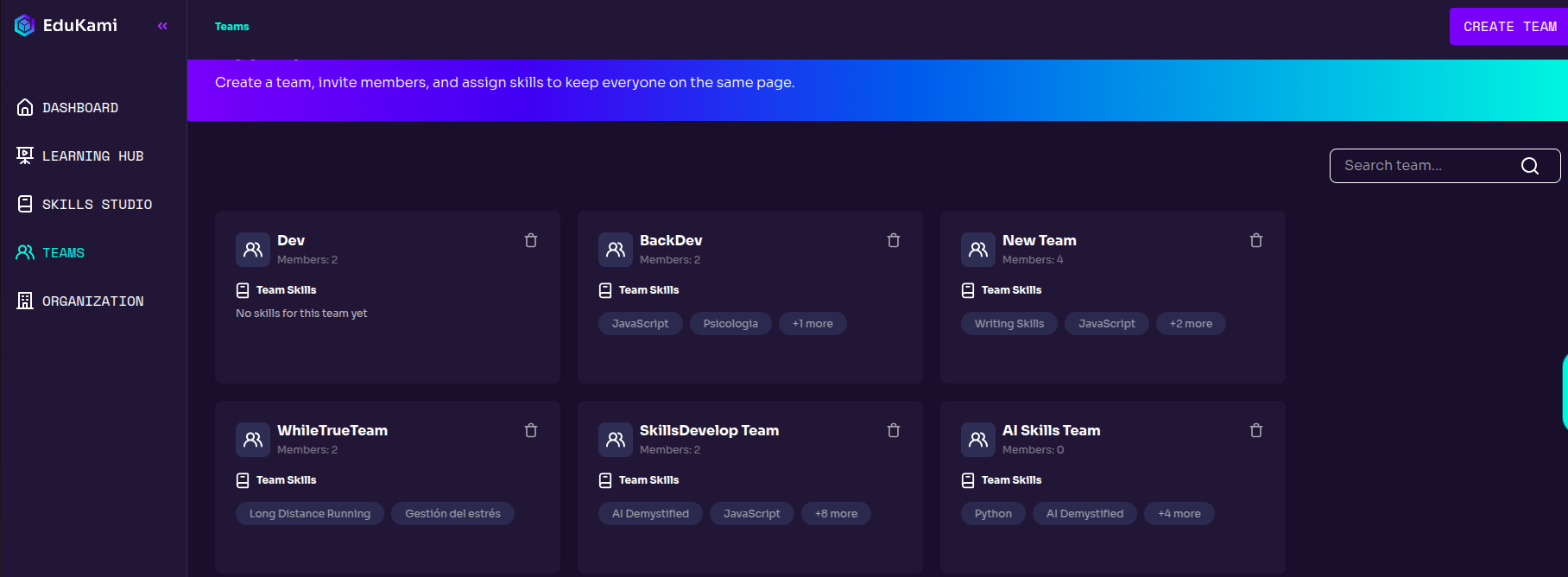 Team Creation Pop-up